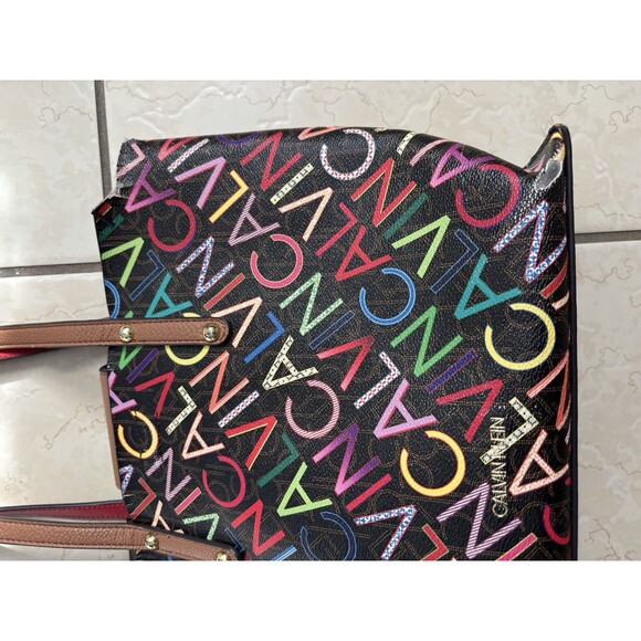 Calvin Klein Purse Dilan Shoulder Bag Colorful Logo Red Brown Medium Multicolor - Picture 5 of 15